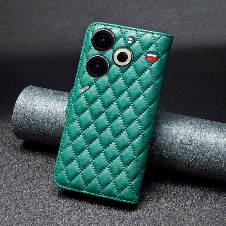BINFEN COLOR BF Style-14 For TECNO Pova 6 Neo Case Rhombus PU Leather Wallet Cover - Green