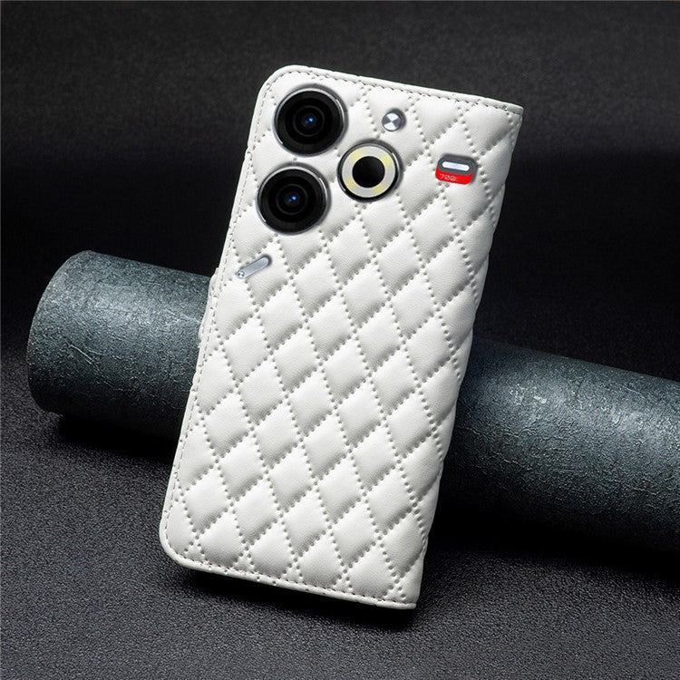 BINFEN COLOR BF Style-14 For TECNO Pova 6 Neo Case Rhombus PU Leather Wallet Cover - White