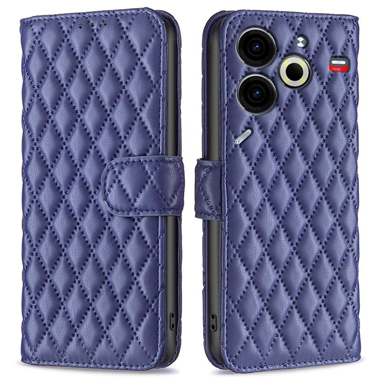 BINFEN COLOR BF Style-14 For TECNO Pova 6 Neo Case Rhombus PU Leather Wallet Cover - Blue