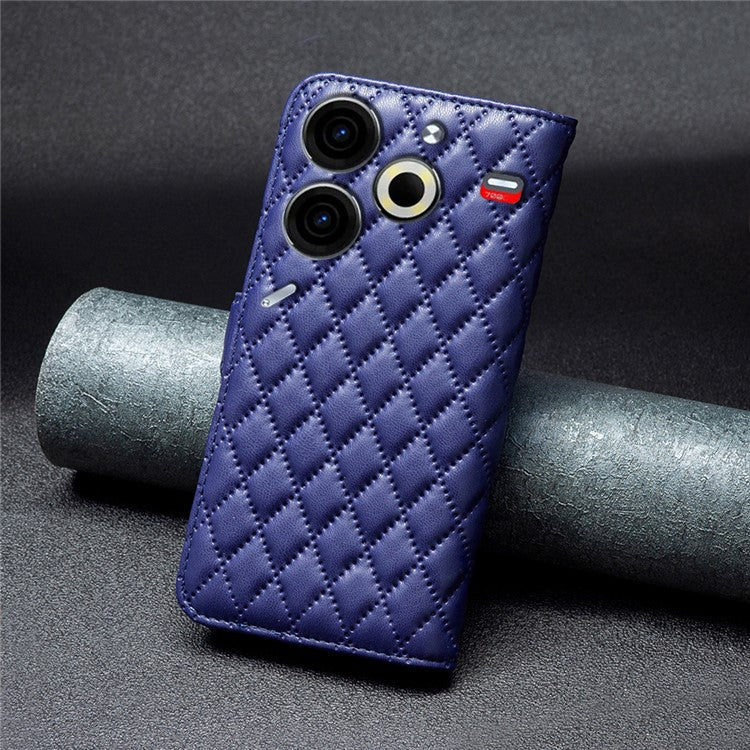 BINFEN COLOR BF Style-14 For TECNO Pova 6 Neo Case Rhombus PU Leather Wallet Cover - Blue
