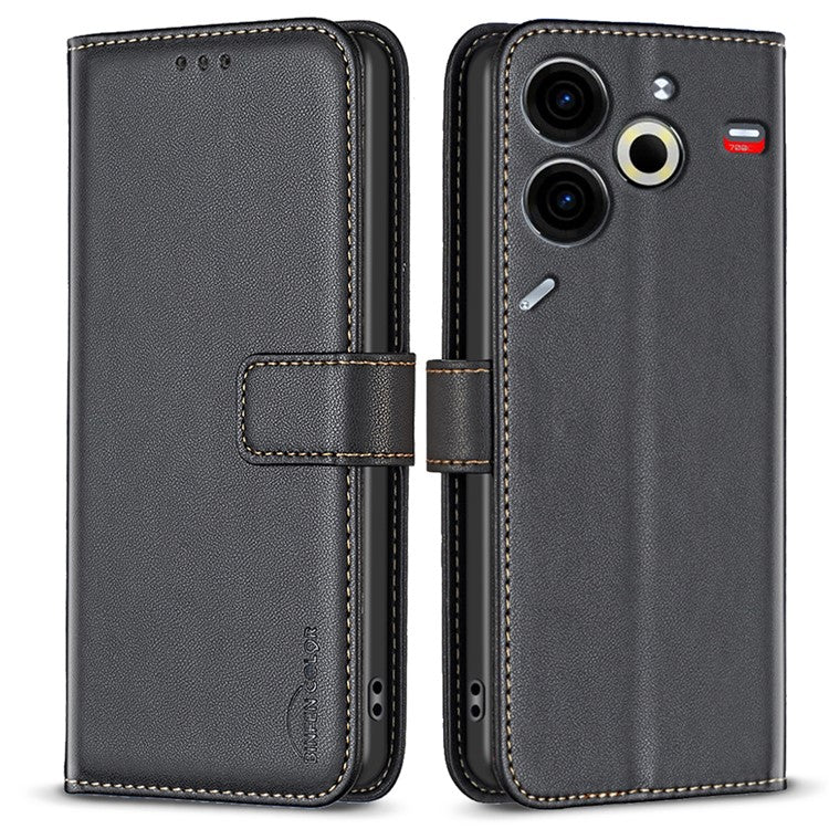 BINFEN COLOR BF17 For TECNO Pova 6 Neo Case PU Leather Phone Cover Stand View - Black