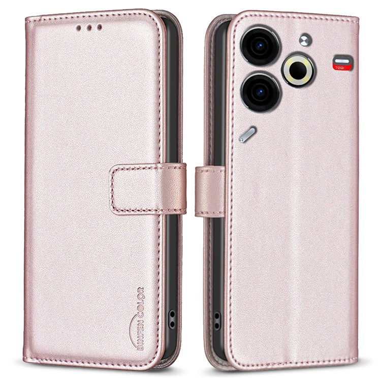 BINFEN COLOR BF17 For TECNO Pova 6 Neo Case PU Leather Phone Cover Stand View - Rose Gold