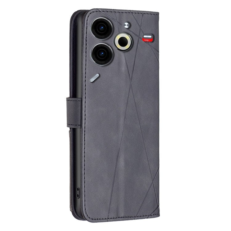 BINFEN COLOR BF05 For TECNO Pova 6 Neo Case Geometric Line Leather Phone Cover - Black