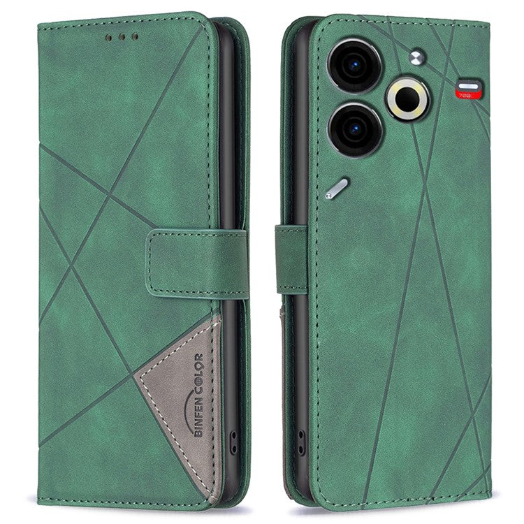 BINFEN COLOR BF05 For TECNO Pova 6 Neo Case Geometric Line Leather Phone Cover - Green