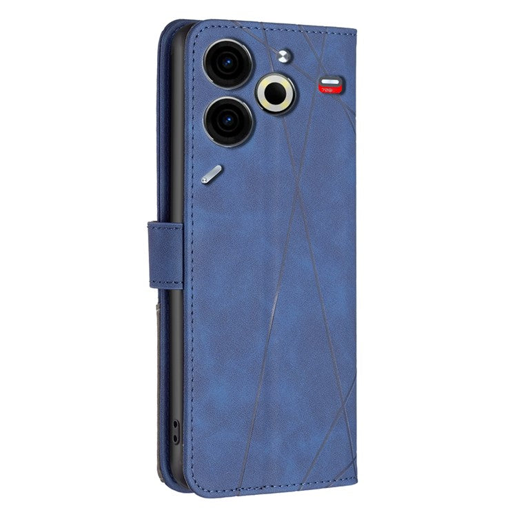BINFEN COLOR BF05 For TECNO Pova 6 Neo Case Geometric Line Leather Phone Cover - Blue