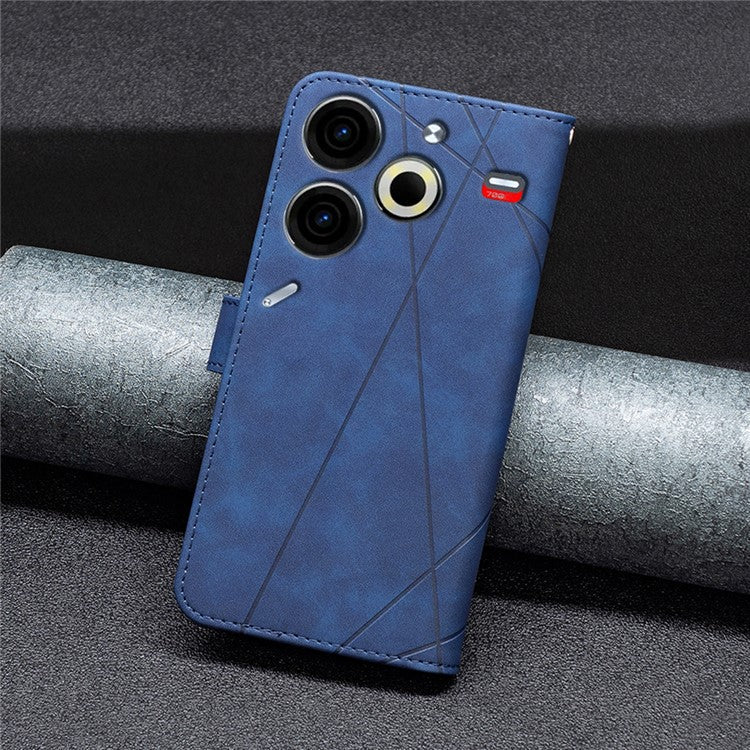 BINFEN COLOR BF05 For TECNO Pova 6 Neo Case Geometric Line Leather Phone Cover - Blue