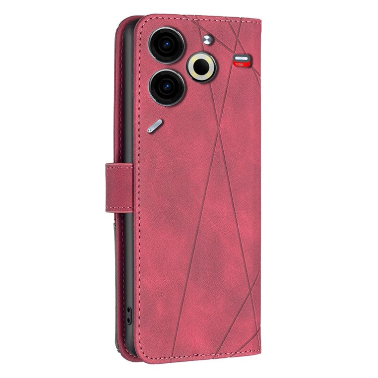 BINFEN COLOR BF05 For TECNO Pova 6 Neo Case Geometric Line Leather Phone Cover - Red