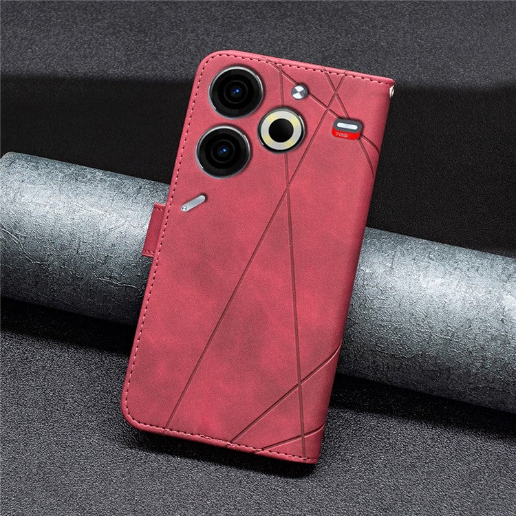 BINFEN COLOR BF05 For TECNO Pova 6 Neo Case Geometric Line Leather Phone Cover - Red