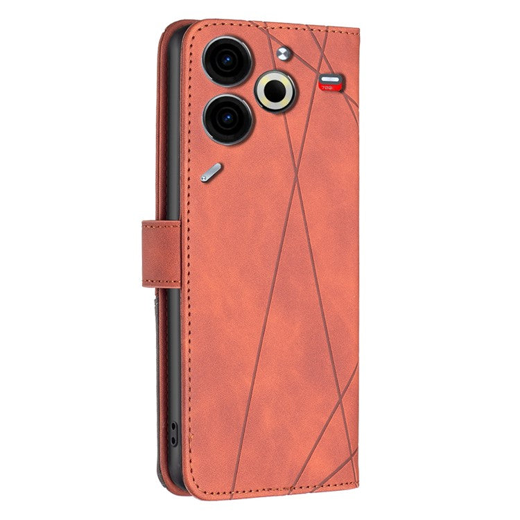 BINFEN COLOR BF05 For TECNO Pova 6 Neo Case Geometric Line Leather Phone Cover - Brown