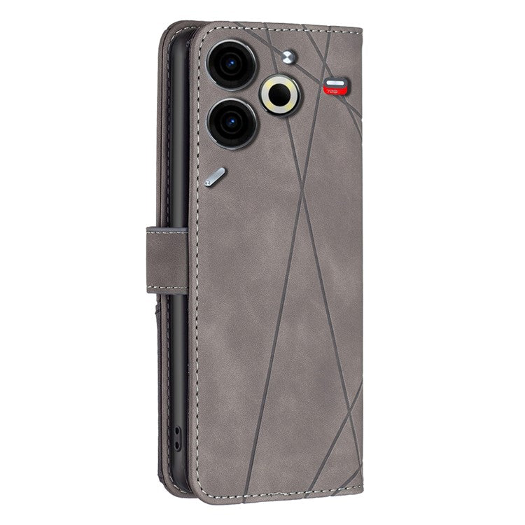 BINFEN COLOR BF05 For TECNO Pova 6 Neo Case Geometric Line Leather Phone Cover - Grey