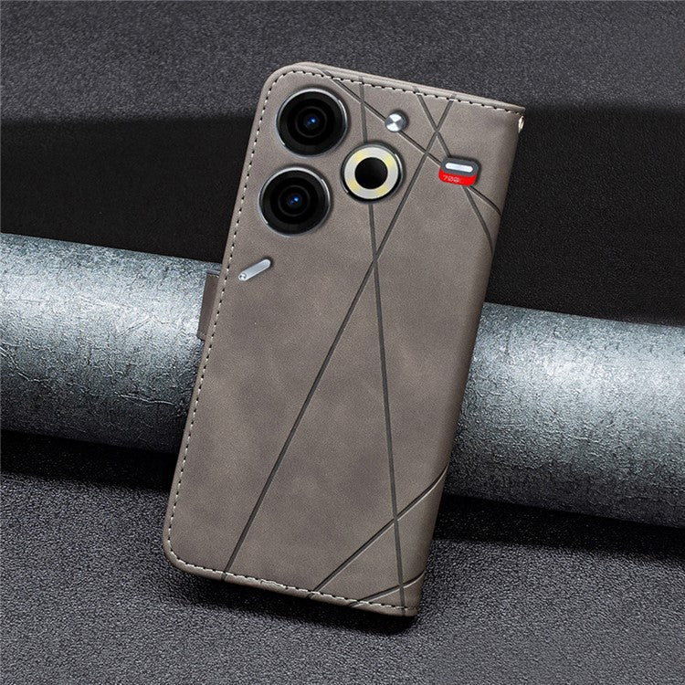 BINFEN COLOR BF05 For TECNO Pova 6 Neo Case Geometric Line Leather Phone Cover - Grey
