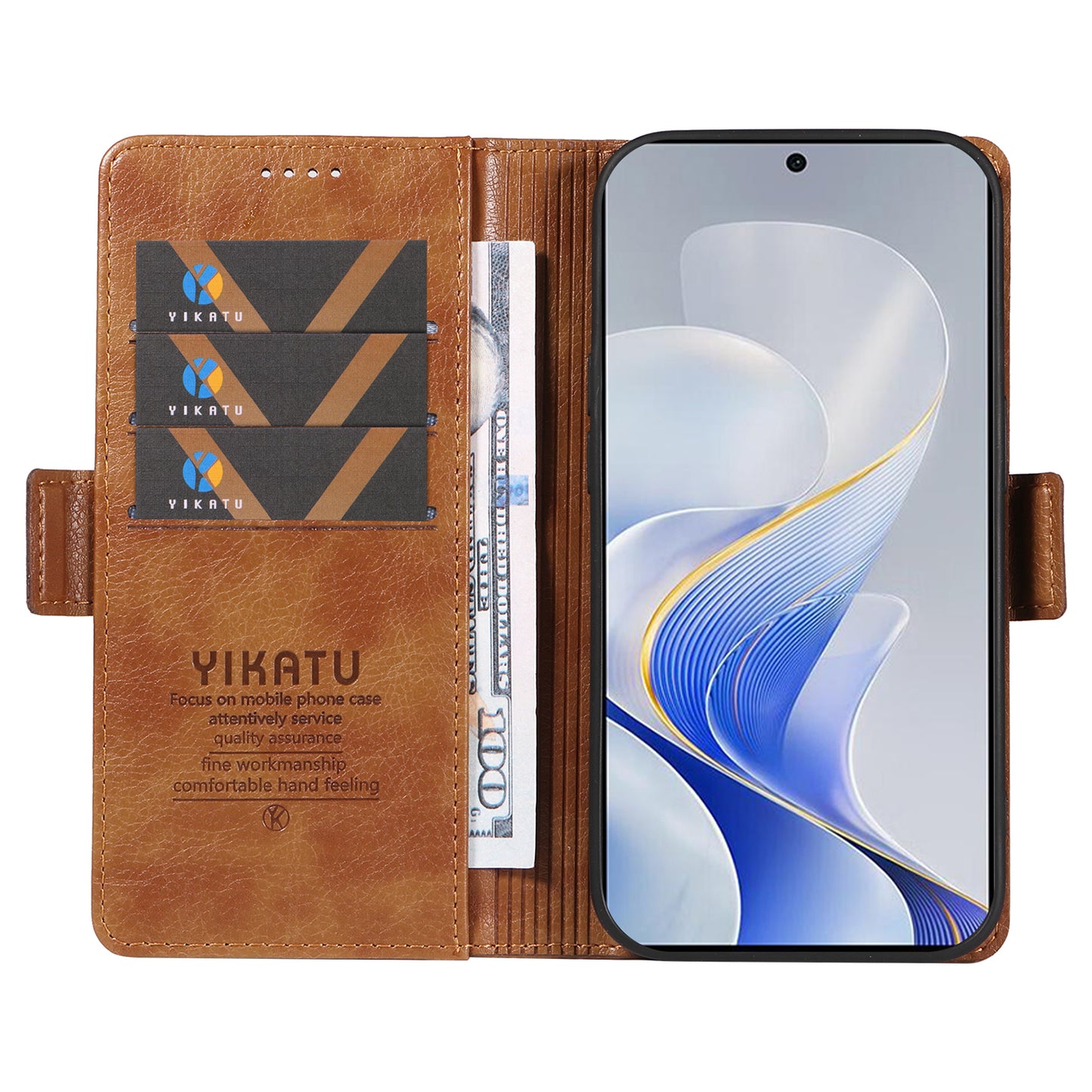YIKATU YK-007 For vivo V40 5G / S19 5G Case Litchi Texture Leather Flip Phone Cover with Stand - Brown