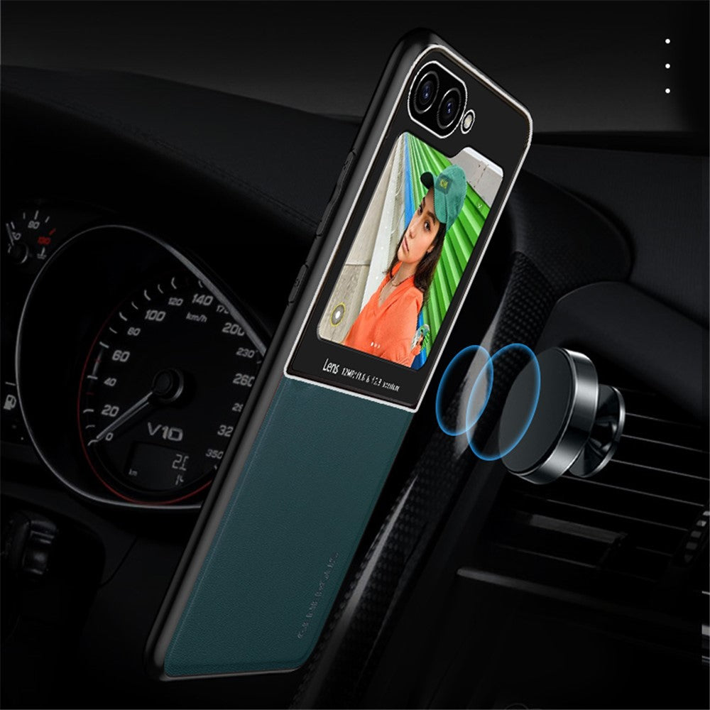 For Samsung Galaxy Z Flip7 FE 5G / Z Flip6 5G Case Leather Back Cover with Rear Small Screen Protector - Black