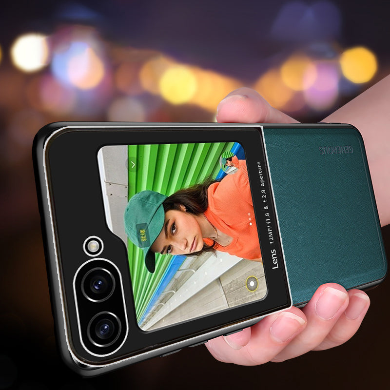 For Samsung Galaxy Z Flip6 5G Case Leather Back Cover with Rear Small Screen Protector - Black