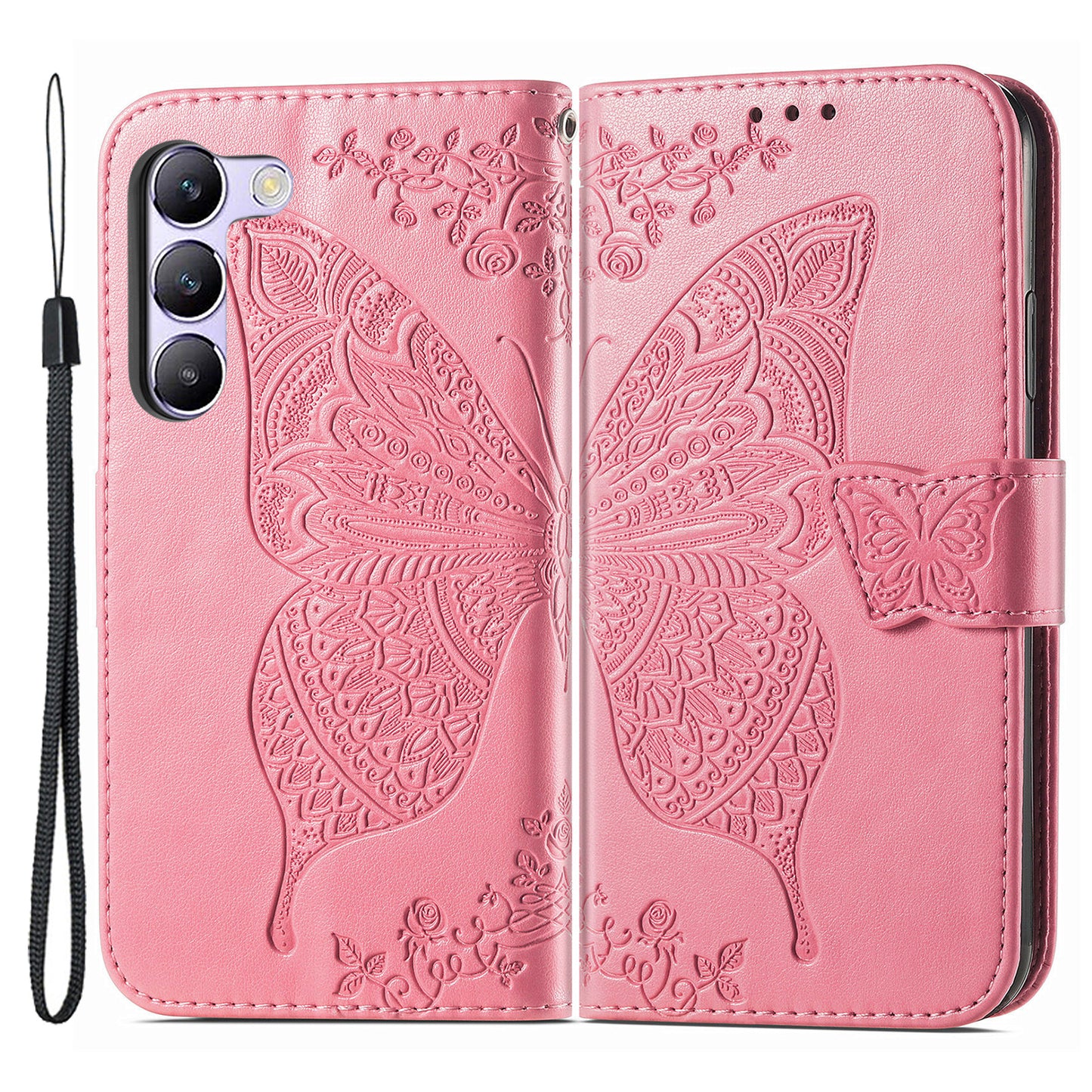 For vivo V40 SE 5G Case Butterfly Imprinted Leather Flip Protective Phone Cover - Pink