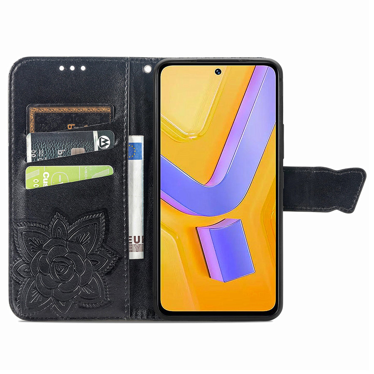 For vivo V40 SE 5G Case Butterfly Imprinted Leather Flip Protective Phone Cover - Black