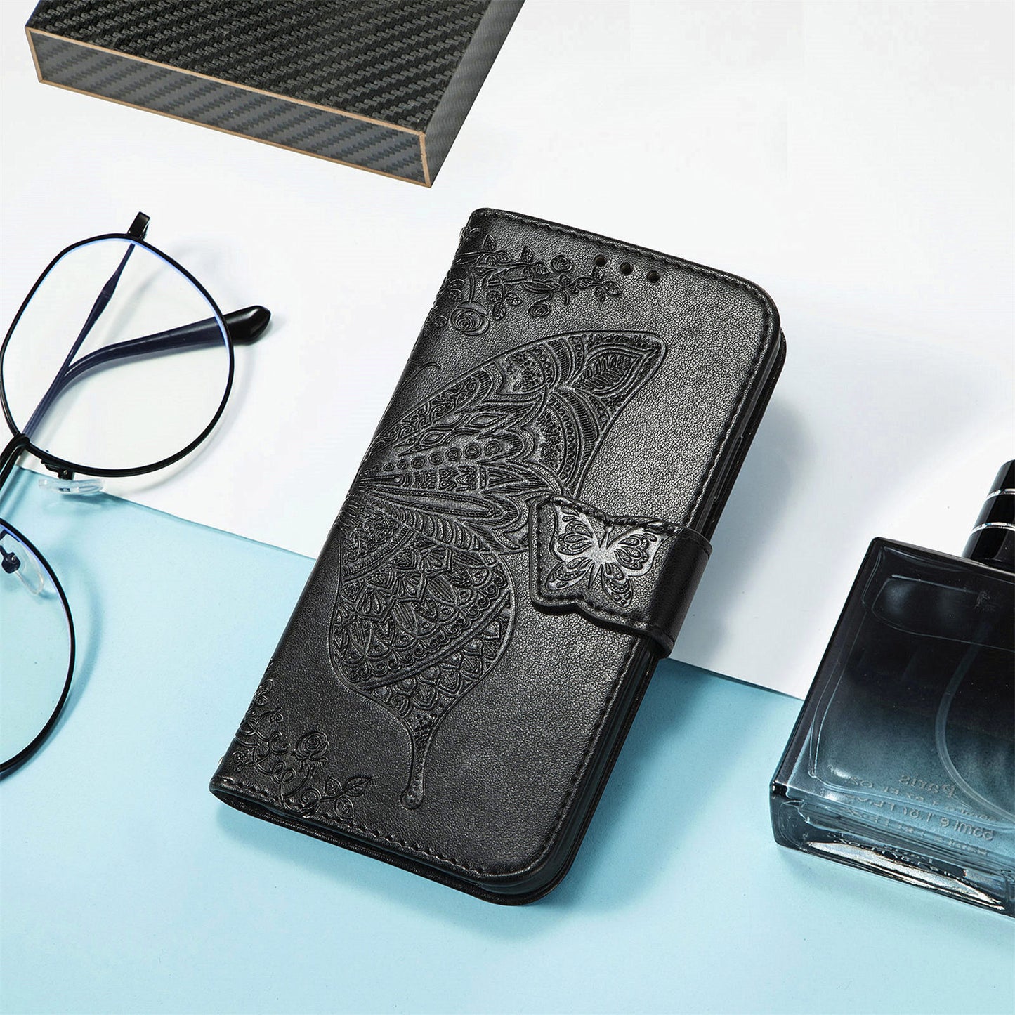 For vivo V40 SE 5G Case Butterfly Imprinted Leather Flip Protective Phone Cover - Black