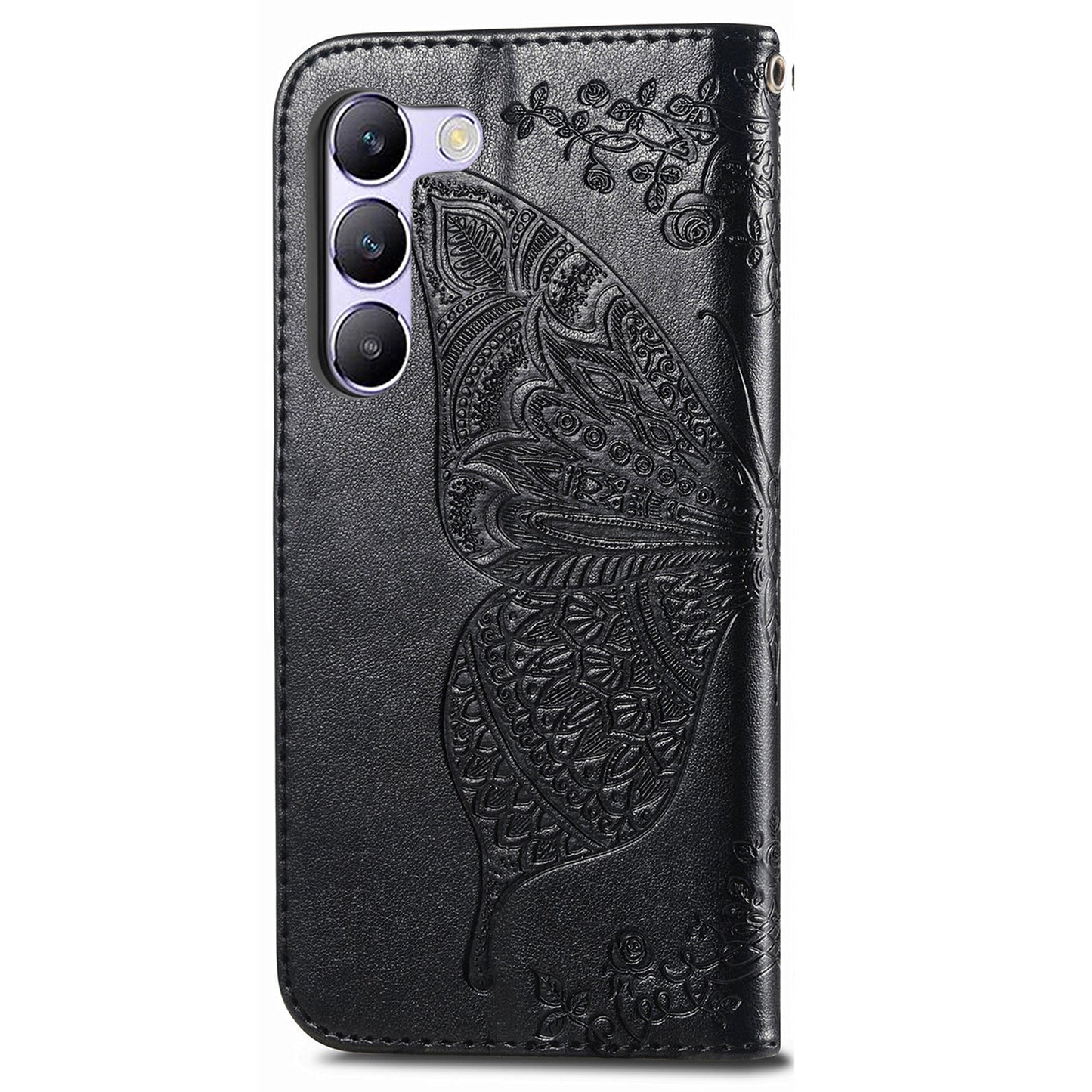 For vivo V40 SE 5G Case Butterfly Imprinted Leather Flip Protective Phone Cover - Black