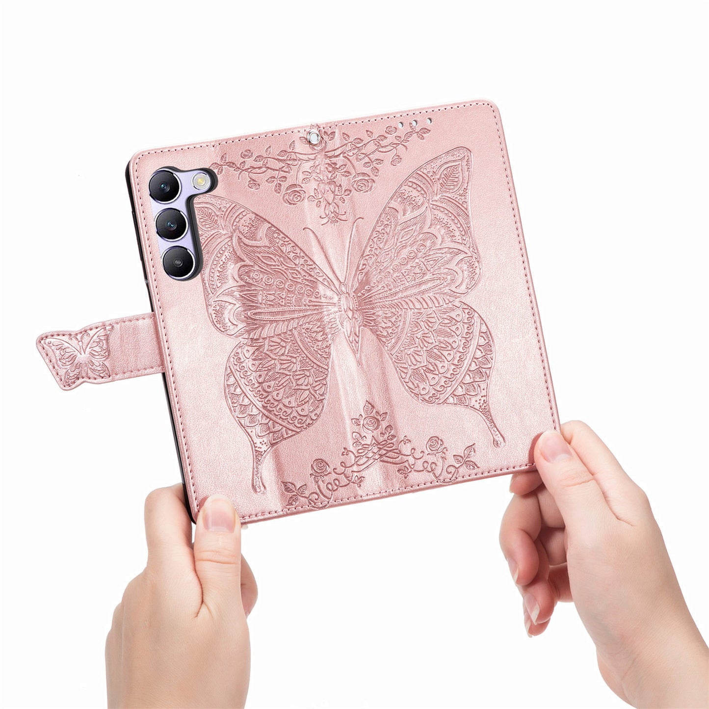 For vivo V40 SE 5G Case Butterfly Imprinted Leather Flip Protective Phone Cover - Rose Gold