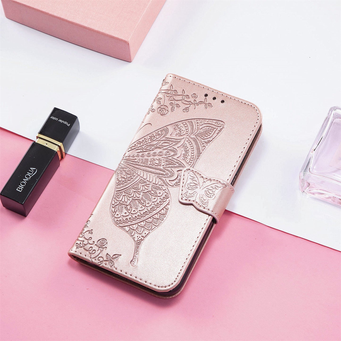 For vivo V40 SE 5G Case Butterfly Imprinted Leather Flip Protective Phone Cover - Rose Gold
