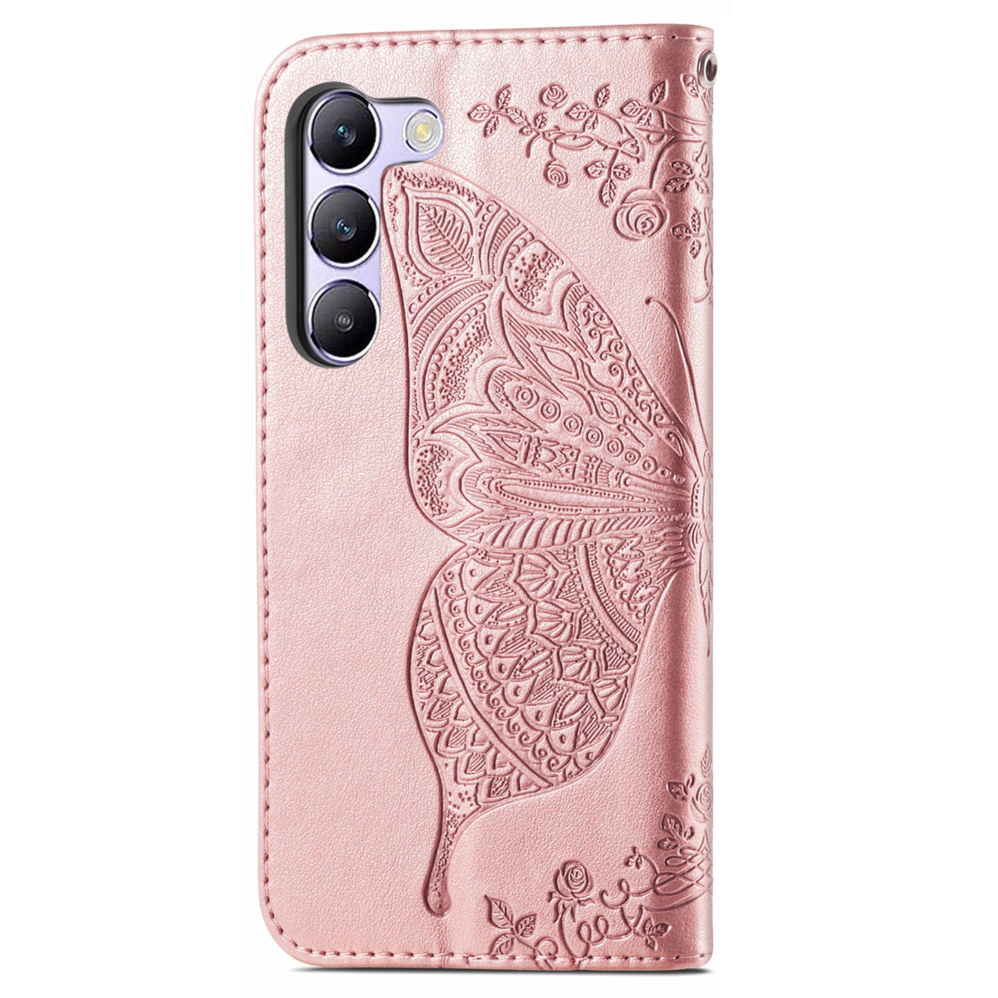 For vivo V40 SE 5G Case Butterfly Imprinted Leather Flip Protective Phone Cover - Rose Gold