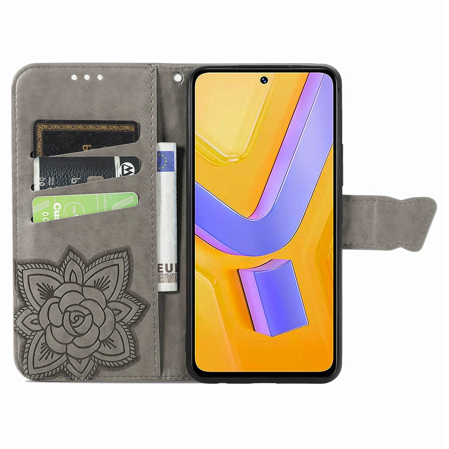 For vivo V40 SE 5G Case Butterfly Imprinted Leather Flip Protective Phone Cover - Grey