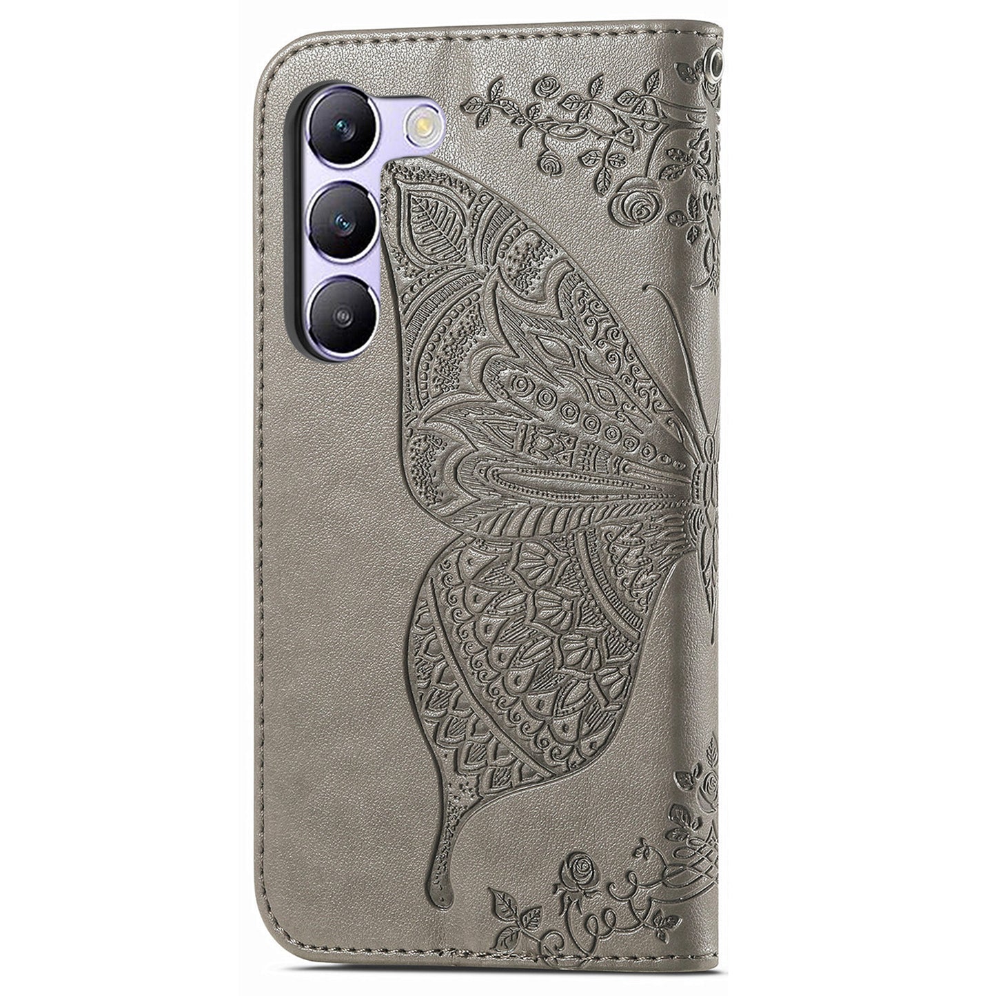 For vivo V40 SE 5G Case Butterfly Imprinted Leather Flip Protective Phone Cover - Grey