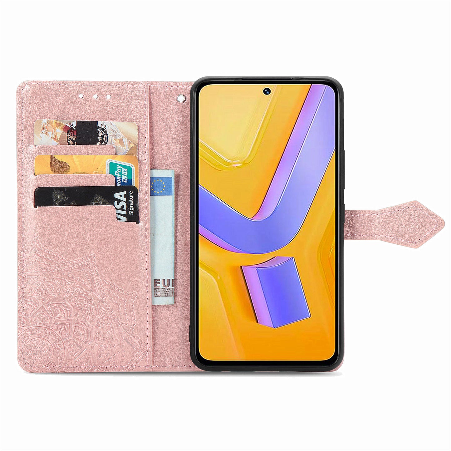 For vivo V40 SE 5G Case Embossed Mandala Leather Phone Cover Magnetic Flip Wallet - Rose Gold