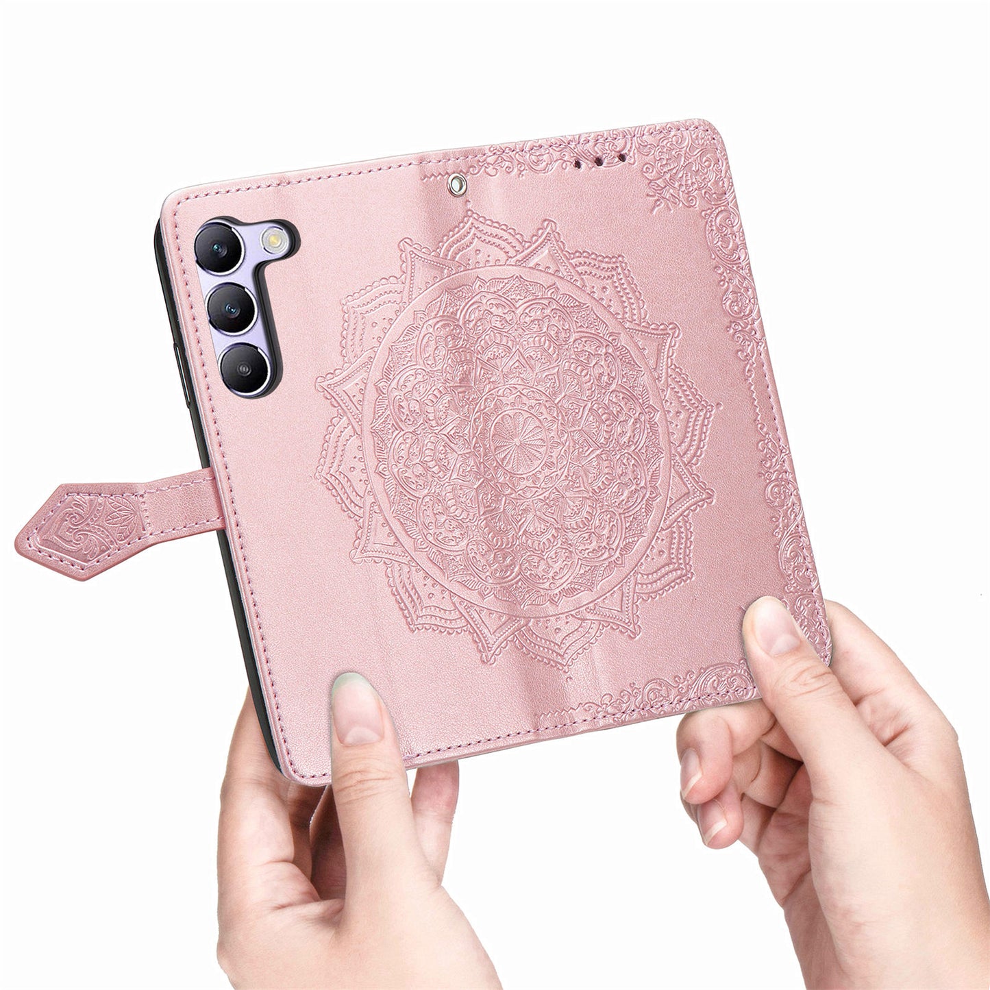 For vivo V40 SE 5G Case Embossed Mandala Leather Phone Cover Magnetic Flip Wallet - Rose Gold