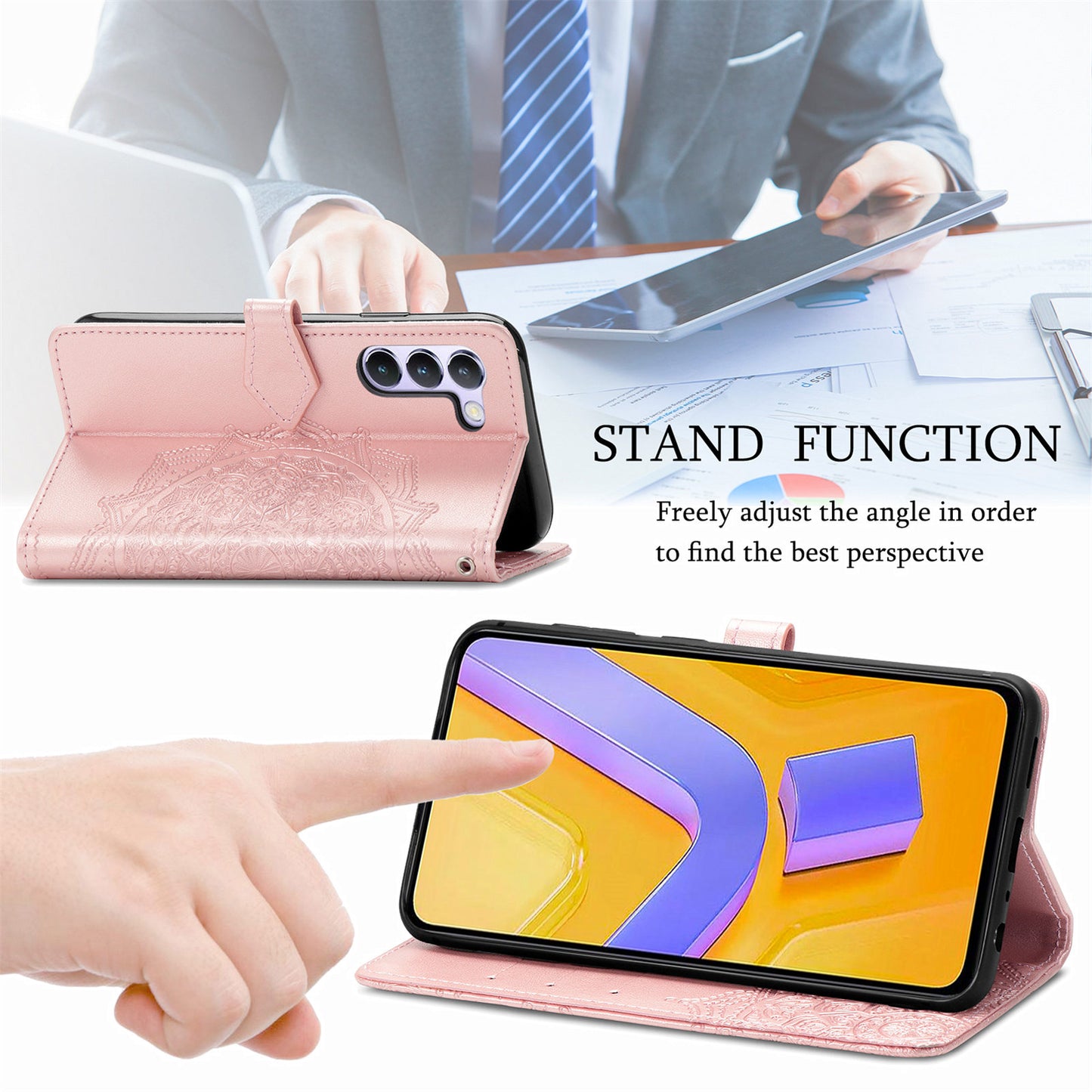 For vivo V40 SE 5G Case Embossed Mandala Leather Phone Cover Magnetic Flip Wallet - Rose Gold