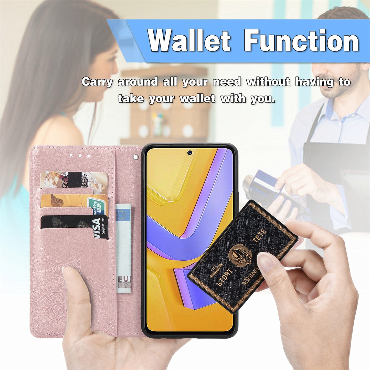 For vivo V40 SE 5G Case Embossed Mandala Leather Phone Cover Magnetic Flip Wallet - Rose Gold