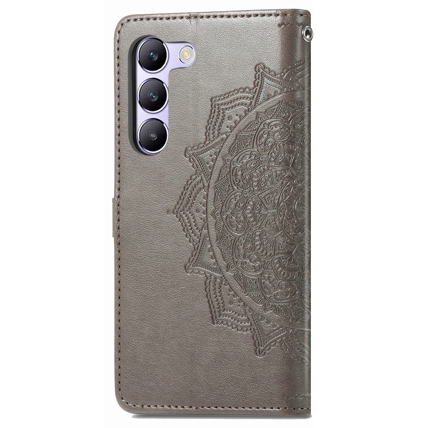 For vivo V40 SE 5G Case Embossed Mandala Leather Phone Cover Magnetic Flip Wallet - Grey