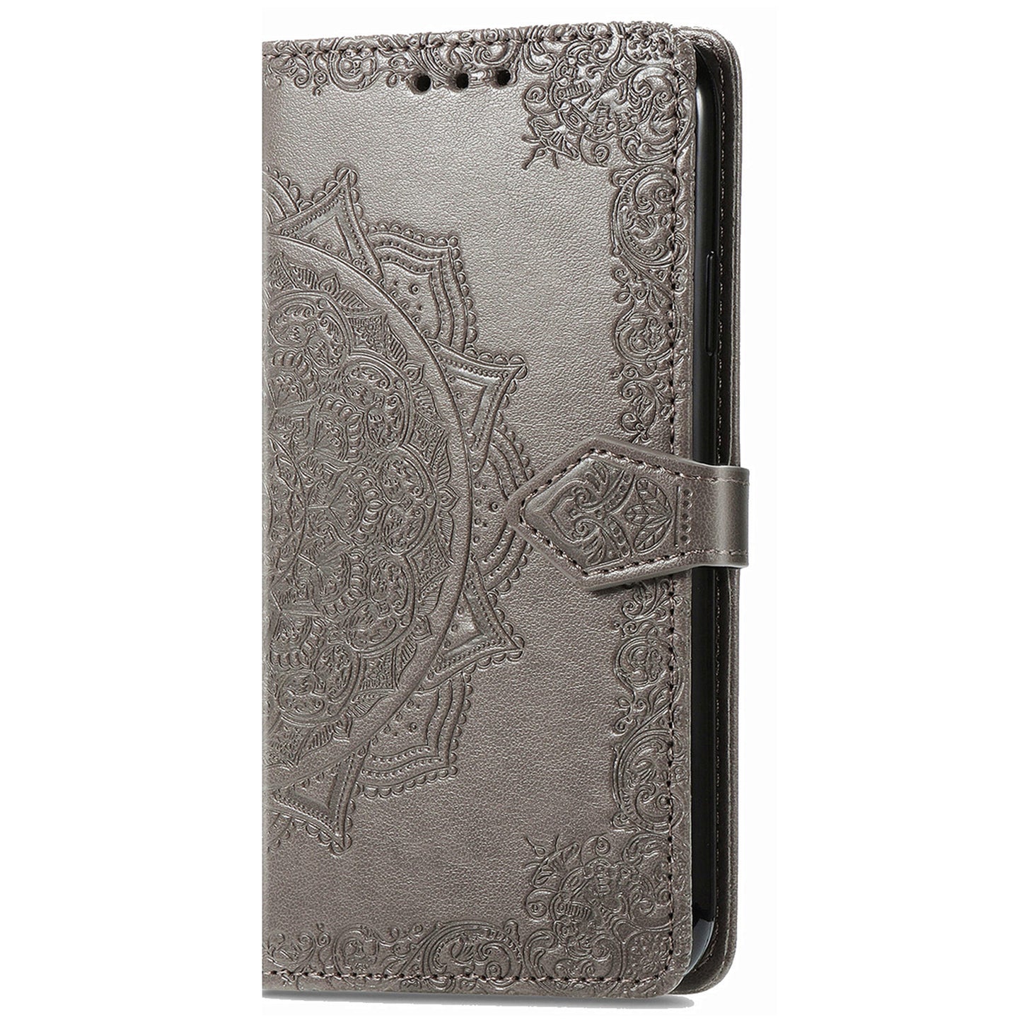 For vivo V40 SE 5G Case Embossed Mandala Leather Phone Cover Magnetic Flip Wallet - Grey