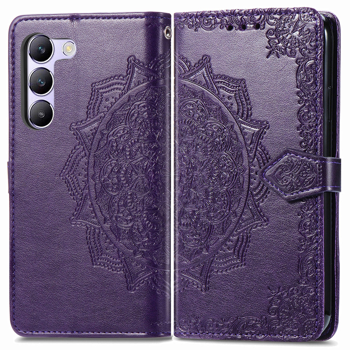 For vivo V40 SE 5G Case Embossed Mandala Leather Phone Cover Magnetic Flip Wallet - Purple