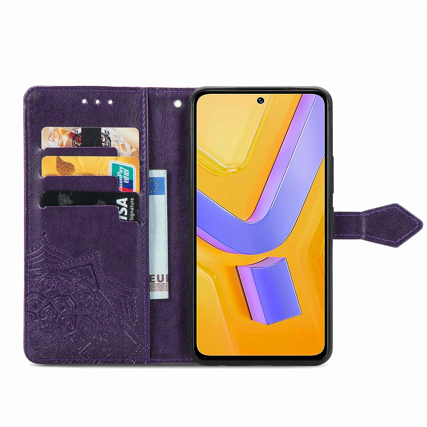 For vivo V40 SE 5G Case Embossed Mandala Leather Phone Cover Magnetic Flip Wallet - Purple