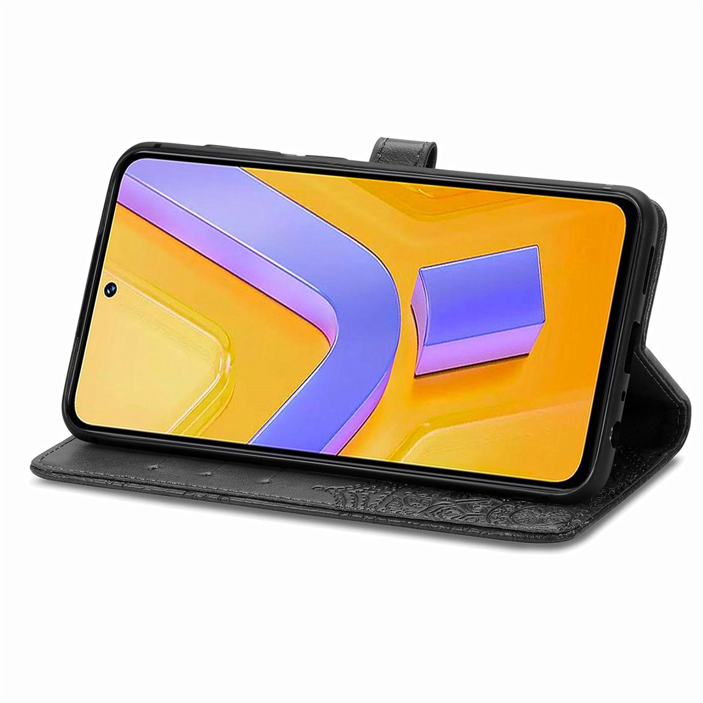 For vivo V40 SE 5G Case Embossed Mandala Leather Phone Cover Magnetic Flip Wallet - Black