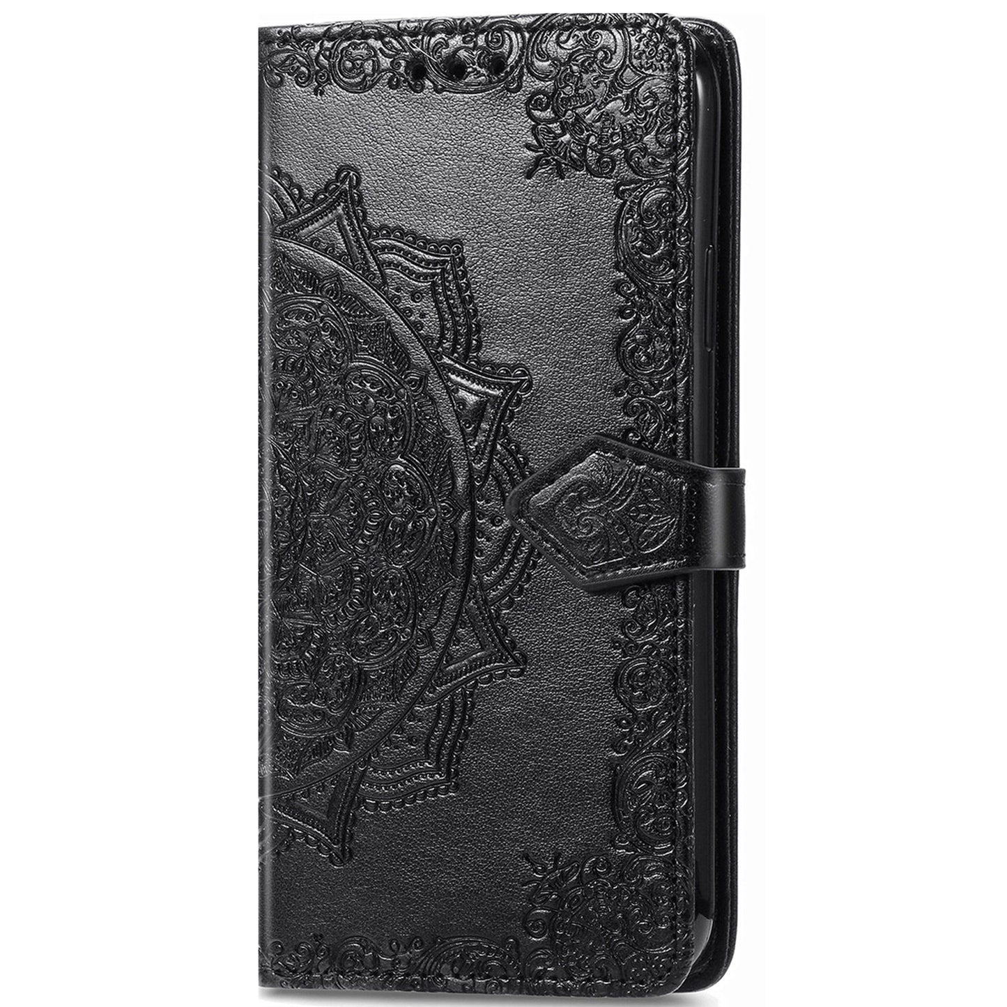 For vivo V40 SE 5G Case Embossed Mandala Leather Phone Cover Magnetic Flip Wallet - Black