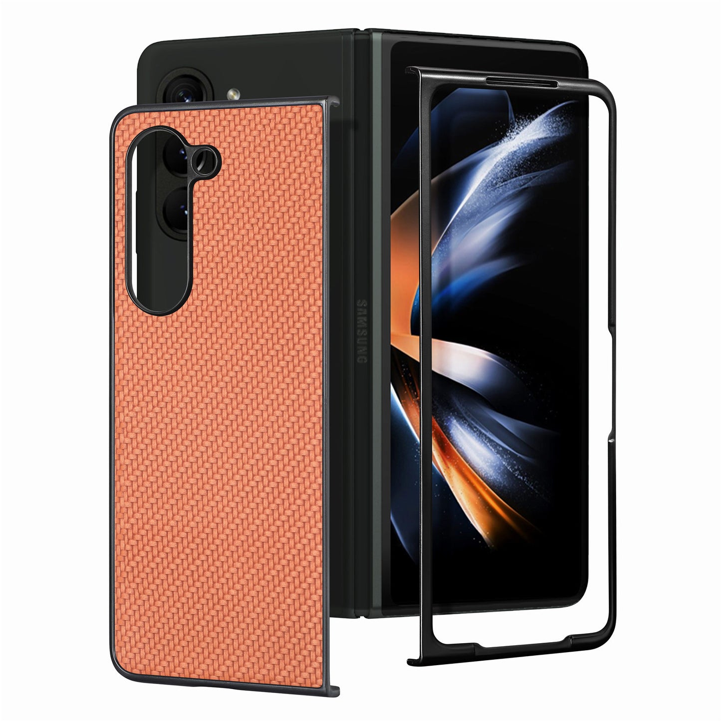 For Samsung Galaxy Z Fold6 5G Case Carbon Fiber Texture Leather Back Cover Anti-Slip - Brown
