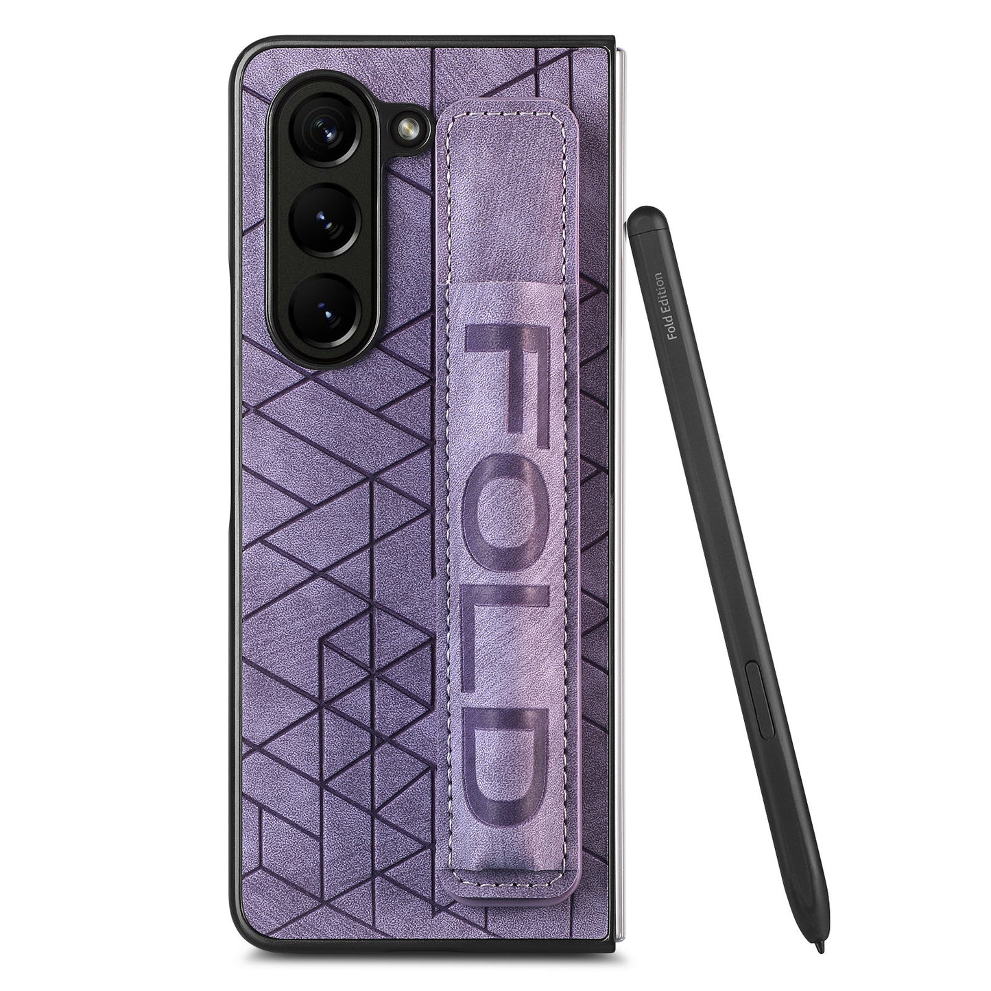 For Samsung Galaxy Z Fold6 5G Case Wrist Band Leather+PC Cover with Pen Slot - Purple