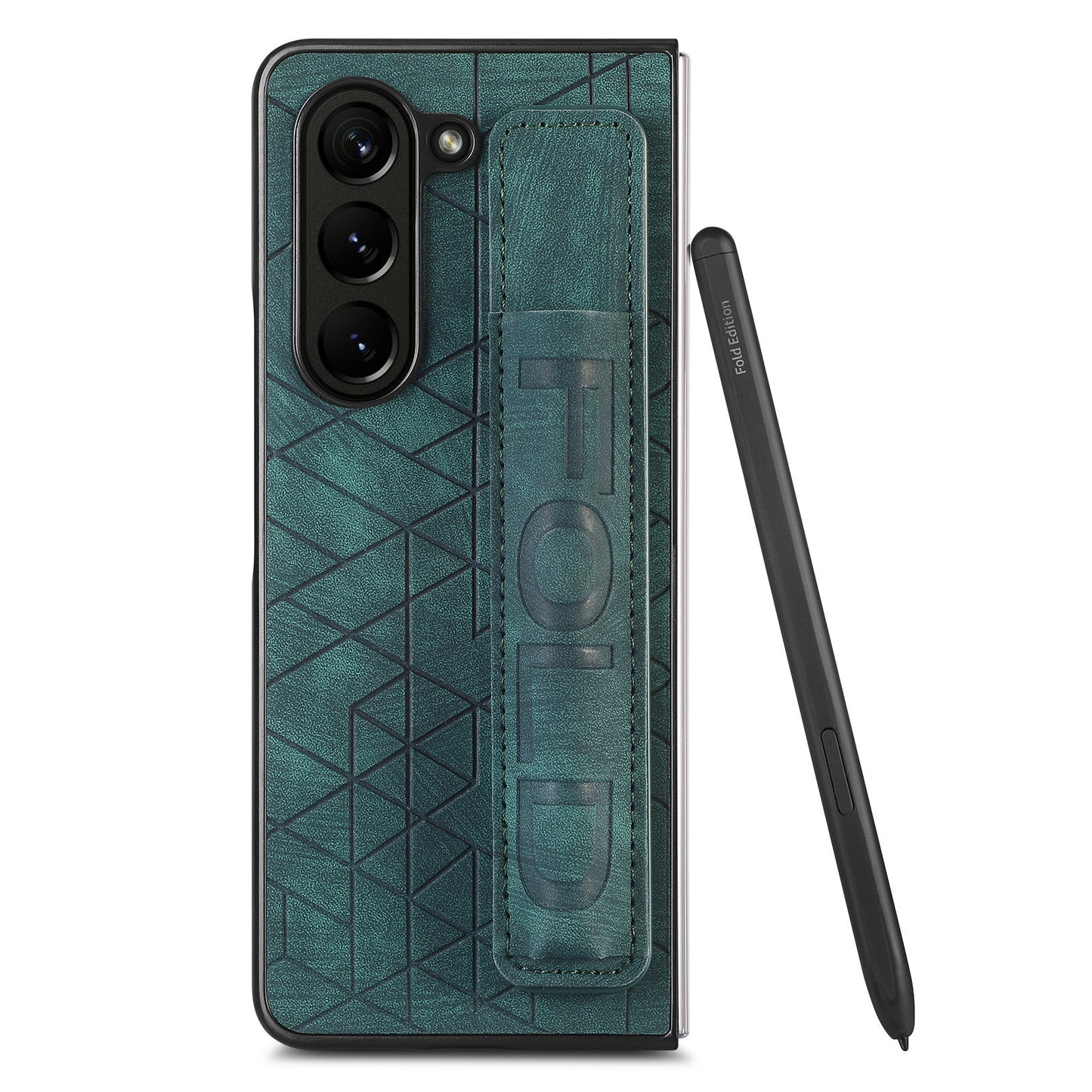 For Samsung Galaxy Z Fold6 5G Case Wrist Band Leather+PC Cover with Pen Slot - Green