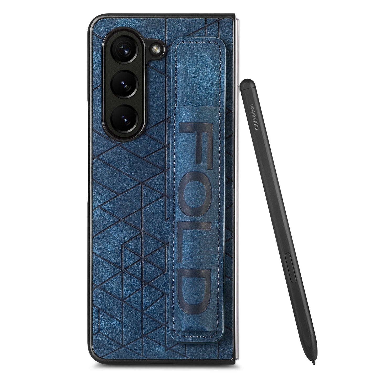 For Samsung Galaxy Z Fold6 5G Case Wrist Band Leather+PC Cover with Pen Slot - Blue