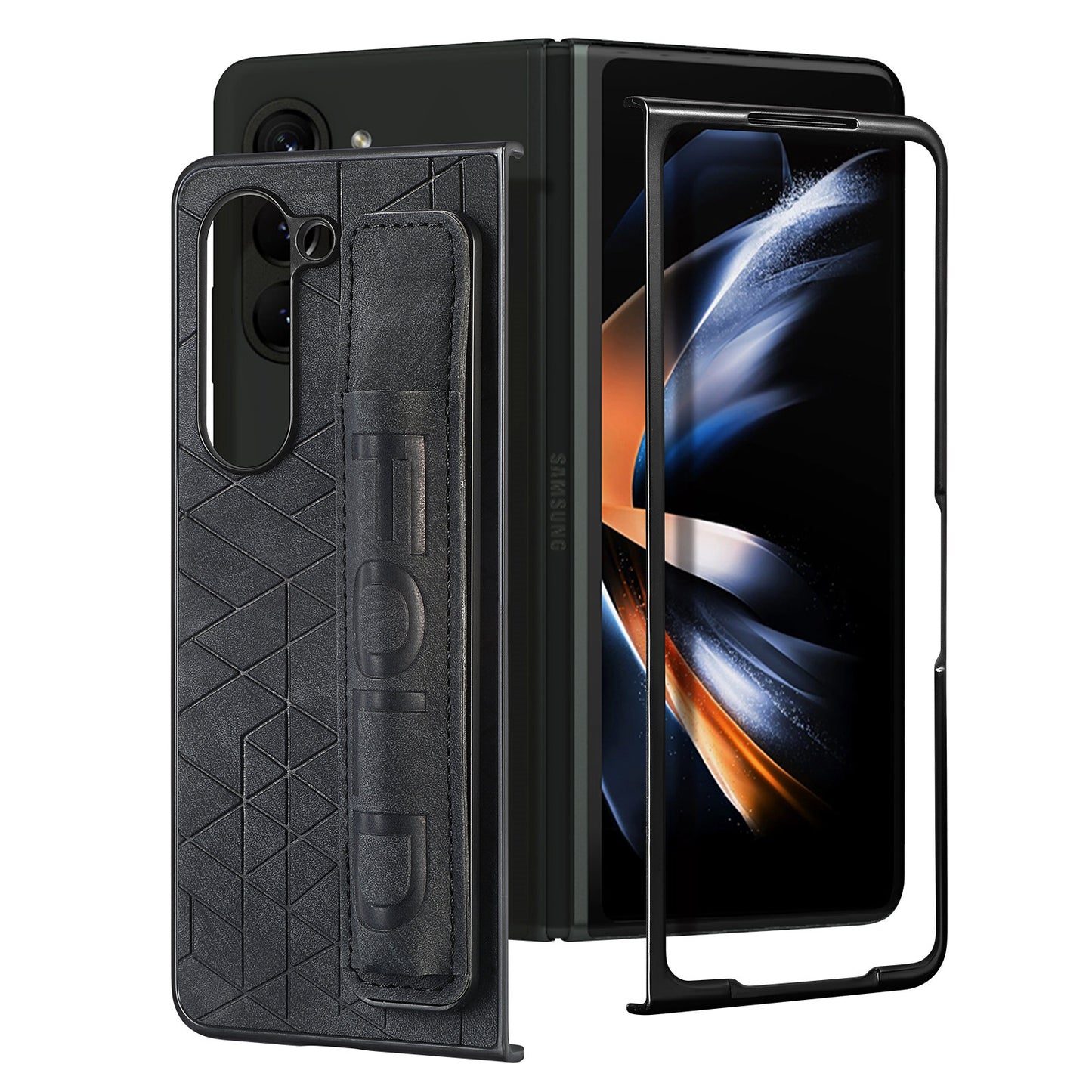 For Samsung Galaxy Z Fold6 5G Case Wrist Band Leather+PC Cover with Pen Slot - Black