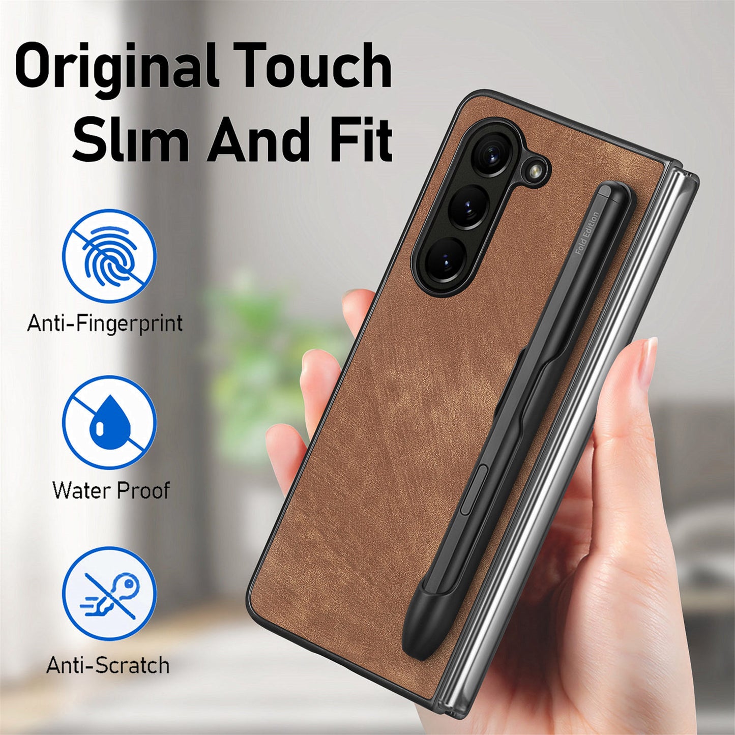 For Samsung Galaxy Z Fold6 5G Case Retro PU Leather+PC Cover with Pen Slot - Brown