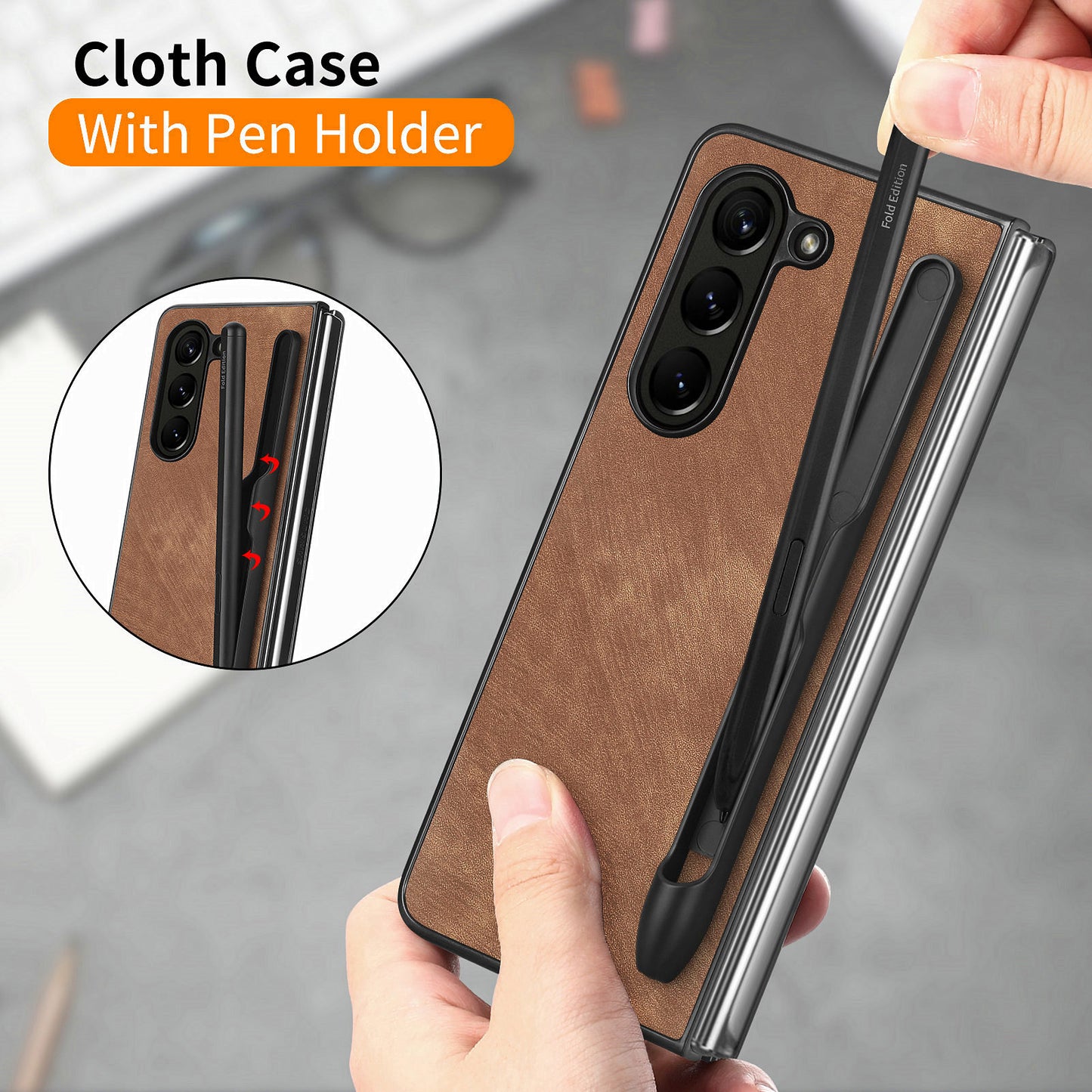 For Samsung Galaxy Z Fold6 5G Case Retro PU Leather+PC Cover with Pen Slot - Brown