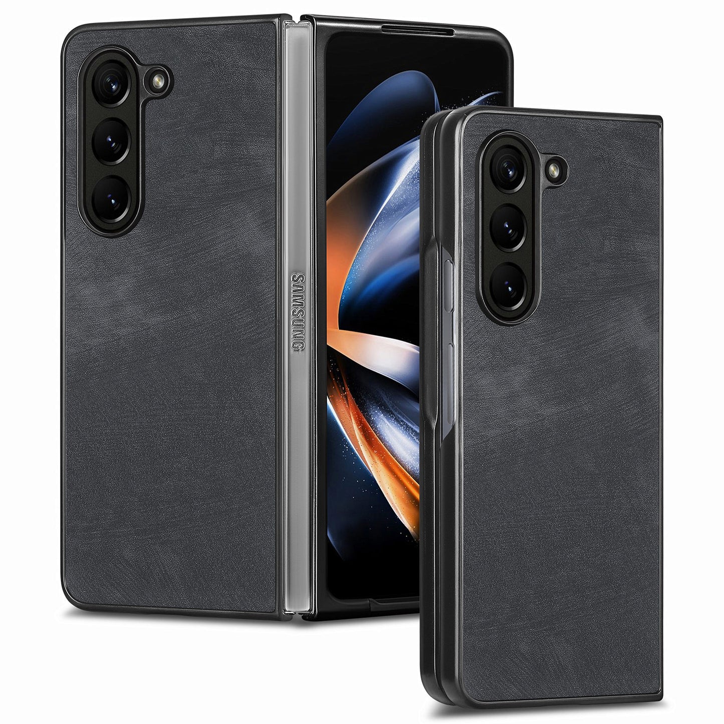 For Samsung Galaxy Z Fold6 5G Case Retro PU Leather Coated PC Folding Phone Cover - Black