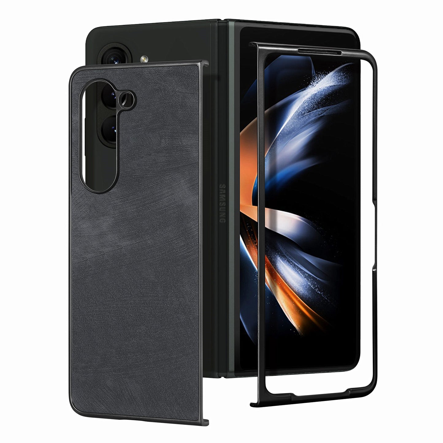 For Samsung Galaxy Z Fold6 5G Case Retro PU Leather Coated PC Folding Phone Cover - Black