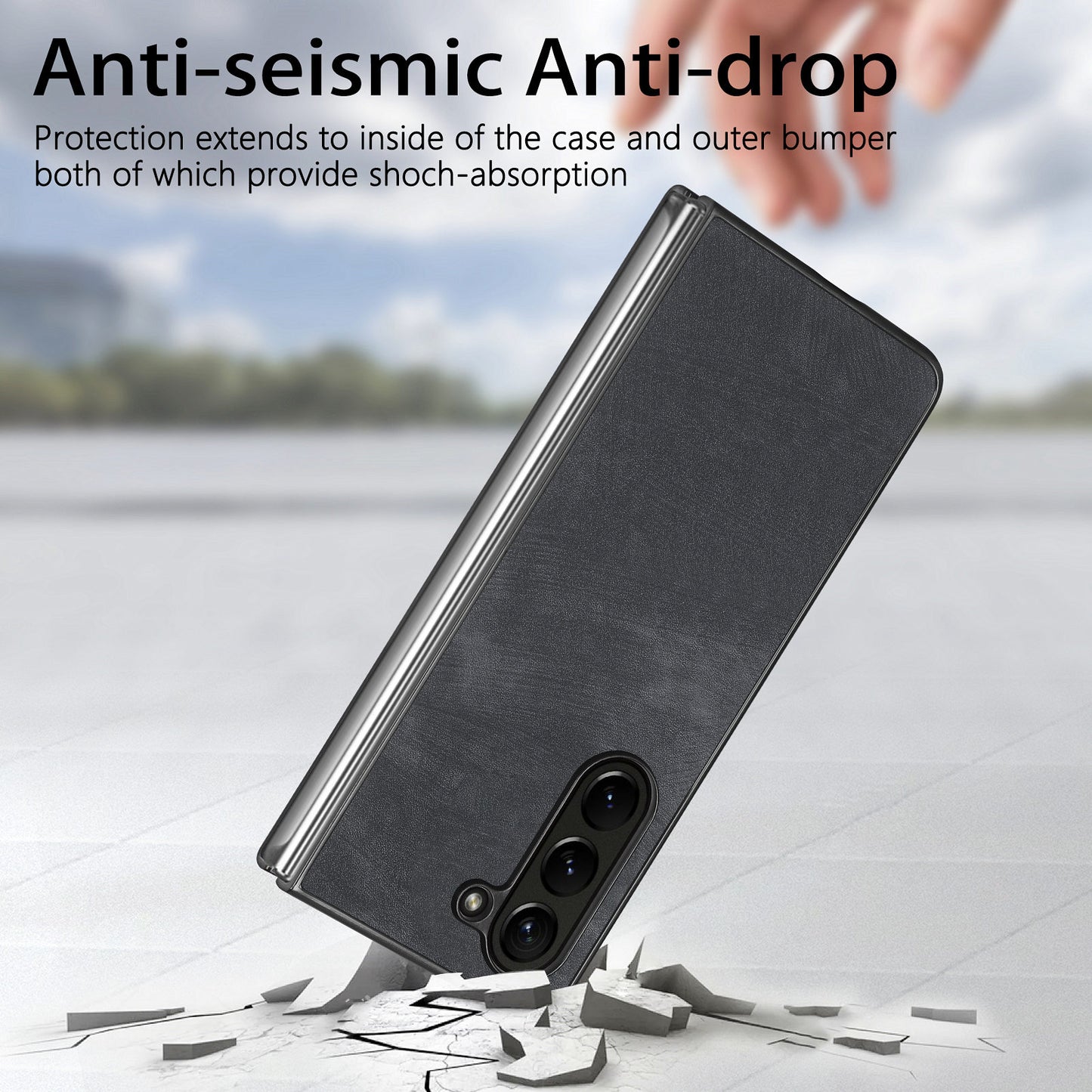 For Samsung Galaxy Z Fold6 5G Case Retro PU Leather Coated PC Folding Phone Cover - Black