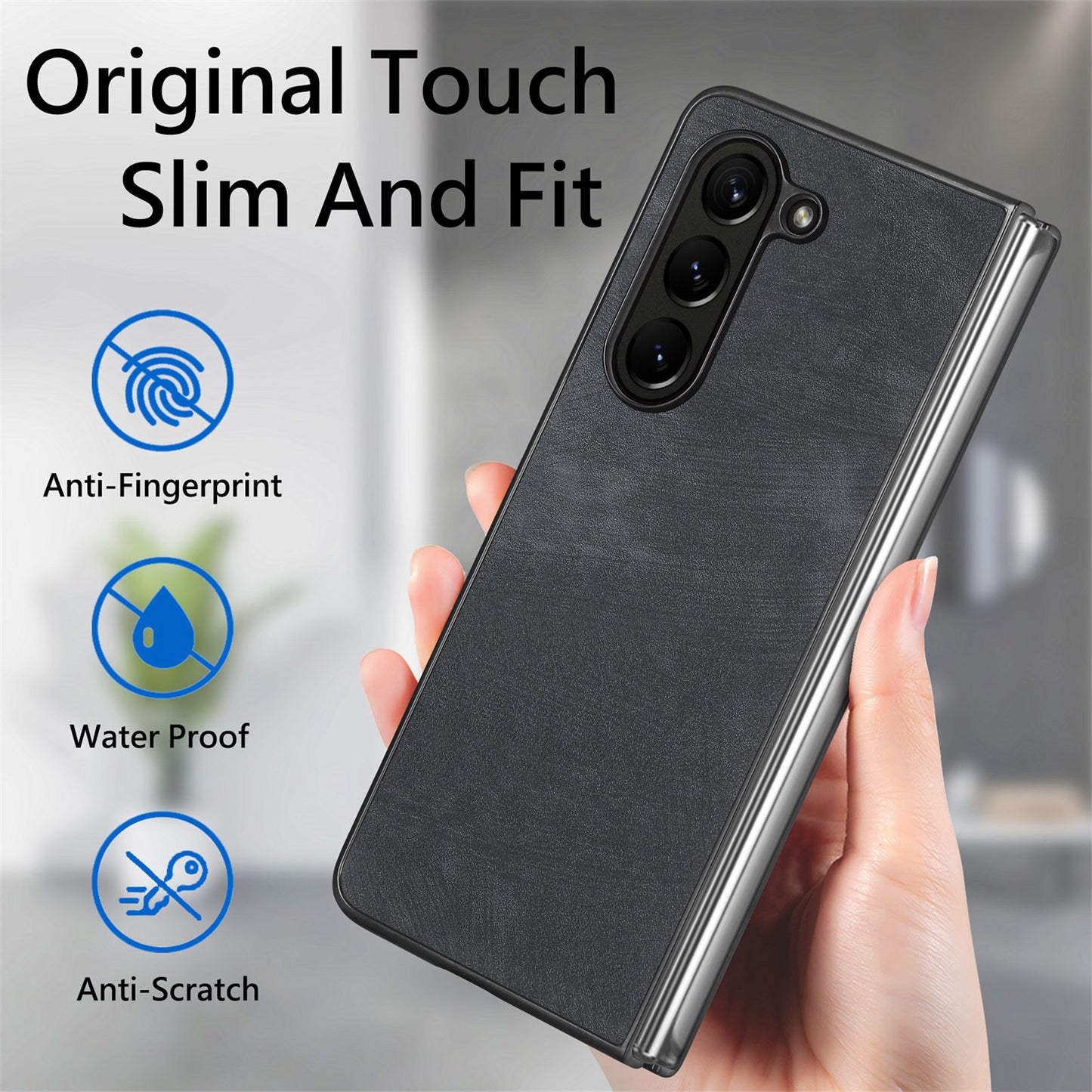 For Samsung Galaxy Z Fold6 5G Case Retro PU Leather Coated PC Folding Phone Cover - Black