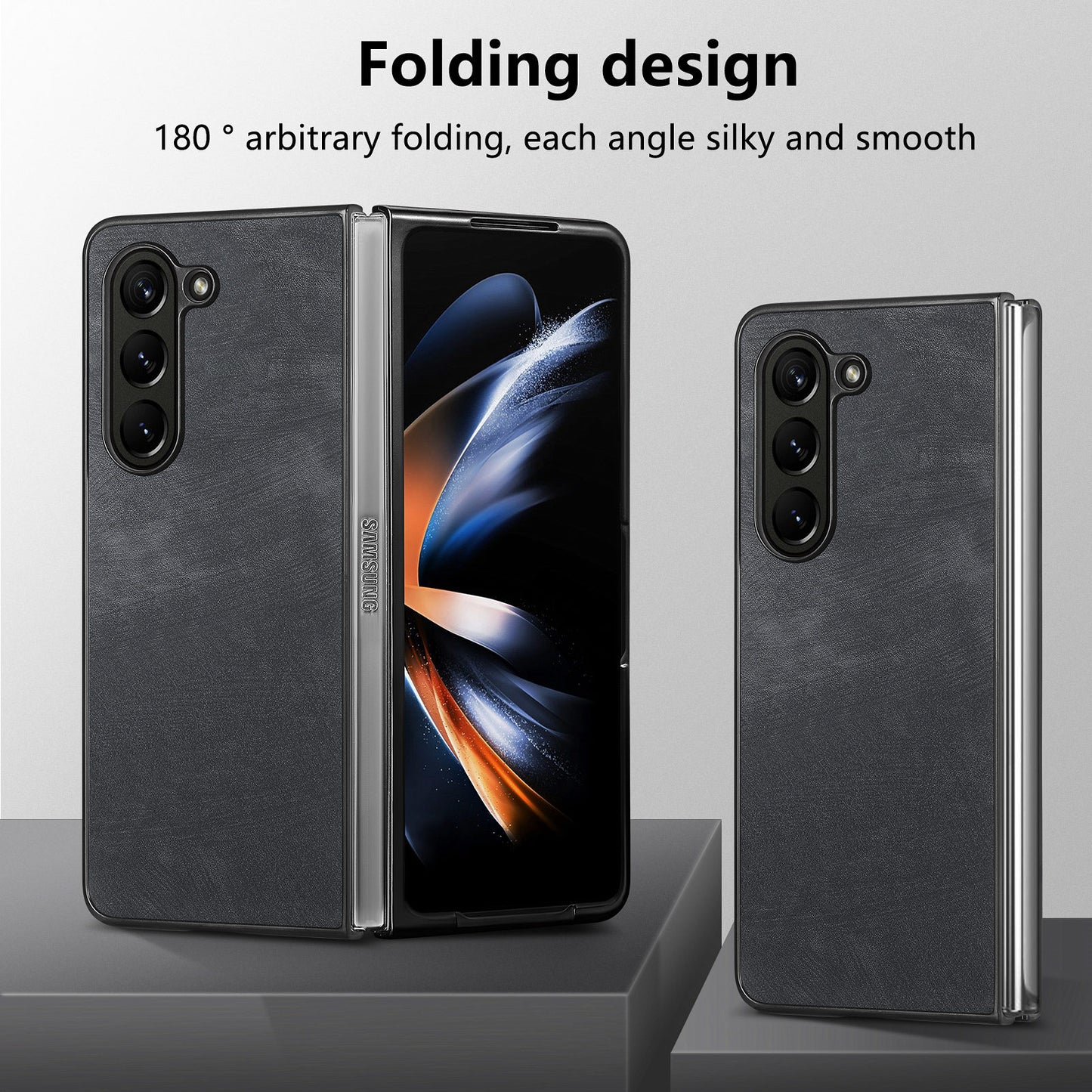 For Samsung Galaxy Z Fold6 5G Case Retro PU Leather Coated PC Folding Phone Cover - Black