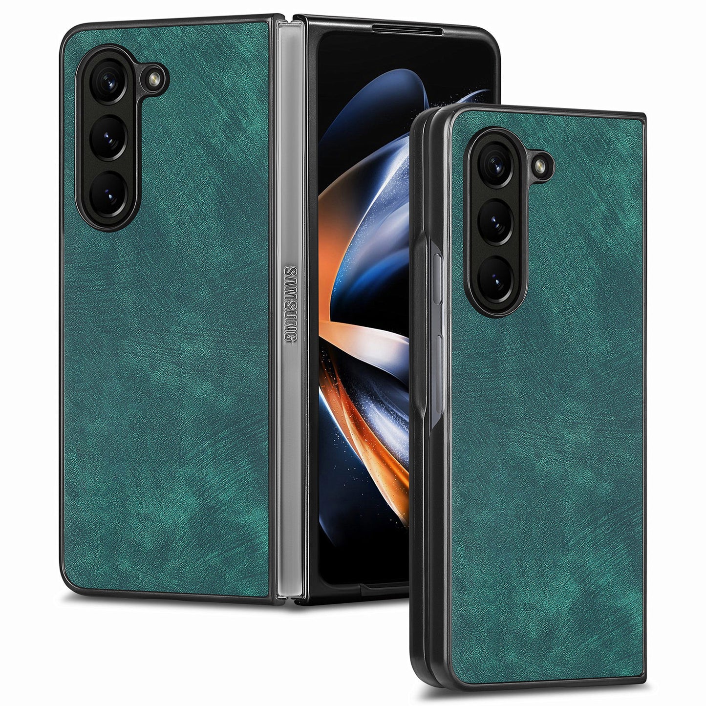 For Samsung Galaxy Z Fold6 5G Case Retro PU Leather Coated PC Folding Phone Cover - Green